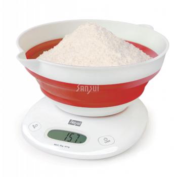 Digital Kitchen Scale with Large Red Foldable Bowl 